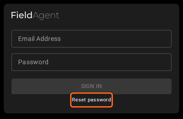 The sign-in box with Email Address, Password, a grayed-out SIGN IN button and the Reset password link outlined